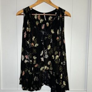 Free People Black Floral Blouse Size Small